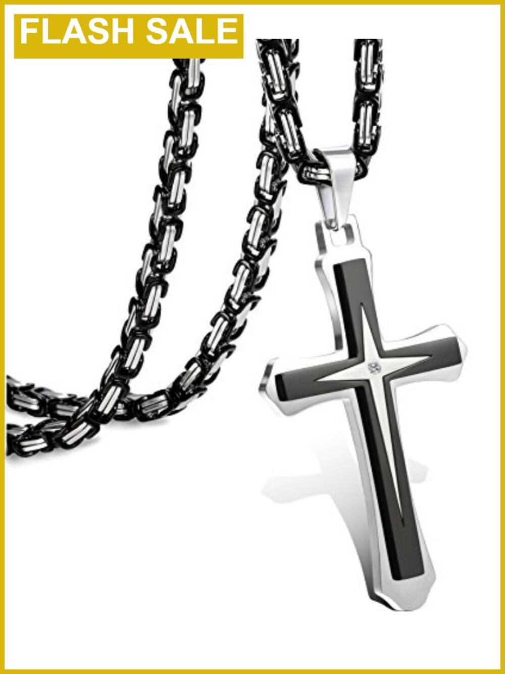 Men's Stainless Steel Byzantine Chain Cross Necklace 22-30 Inch